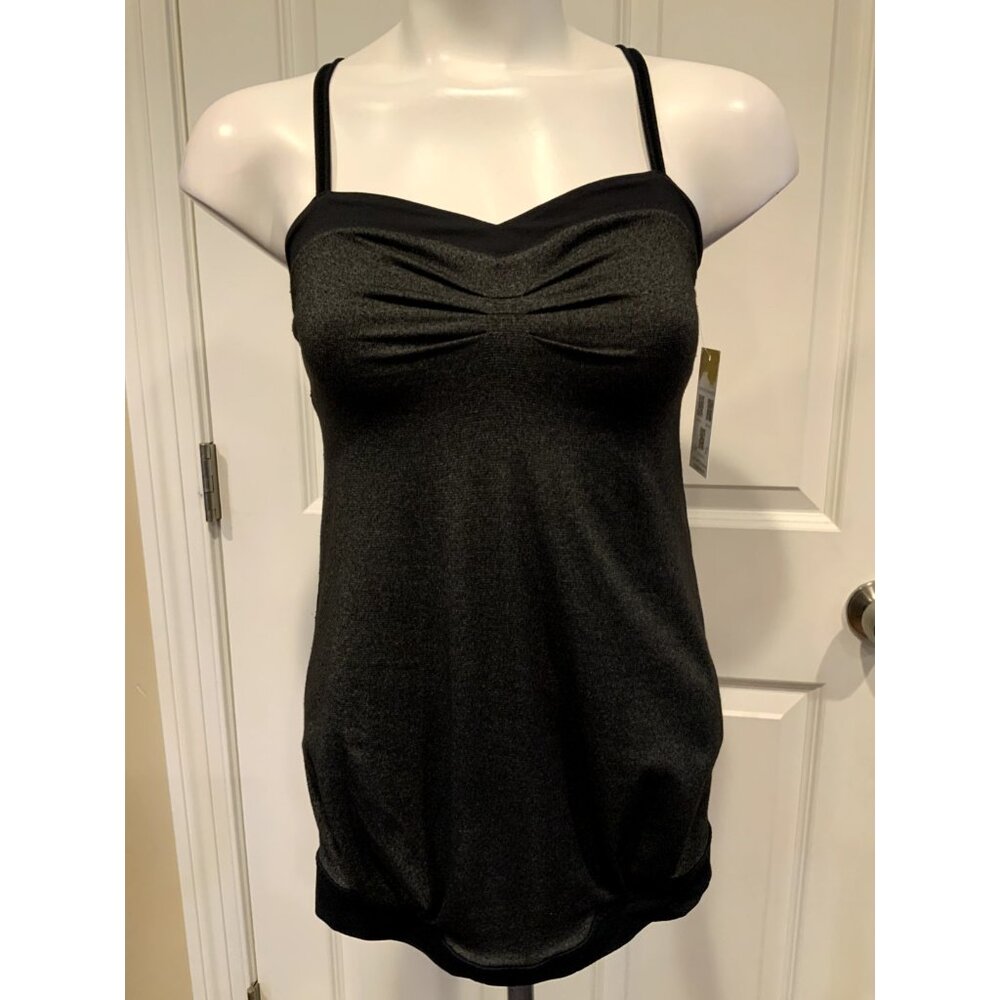 Lululemon Long Gray W/ Black Trim Athletic Tank Top W/ Built-in Bra, Size 2 (US)